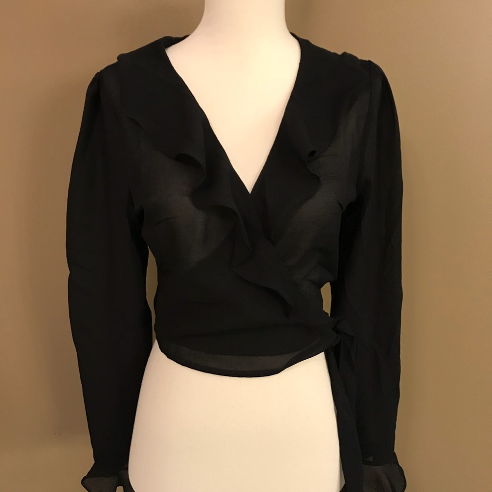 Black Ruffle Wrap Top - Picture 2 of 3